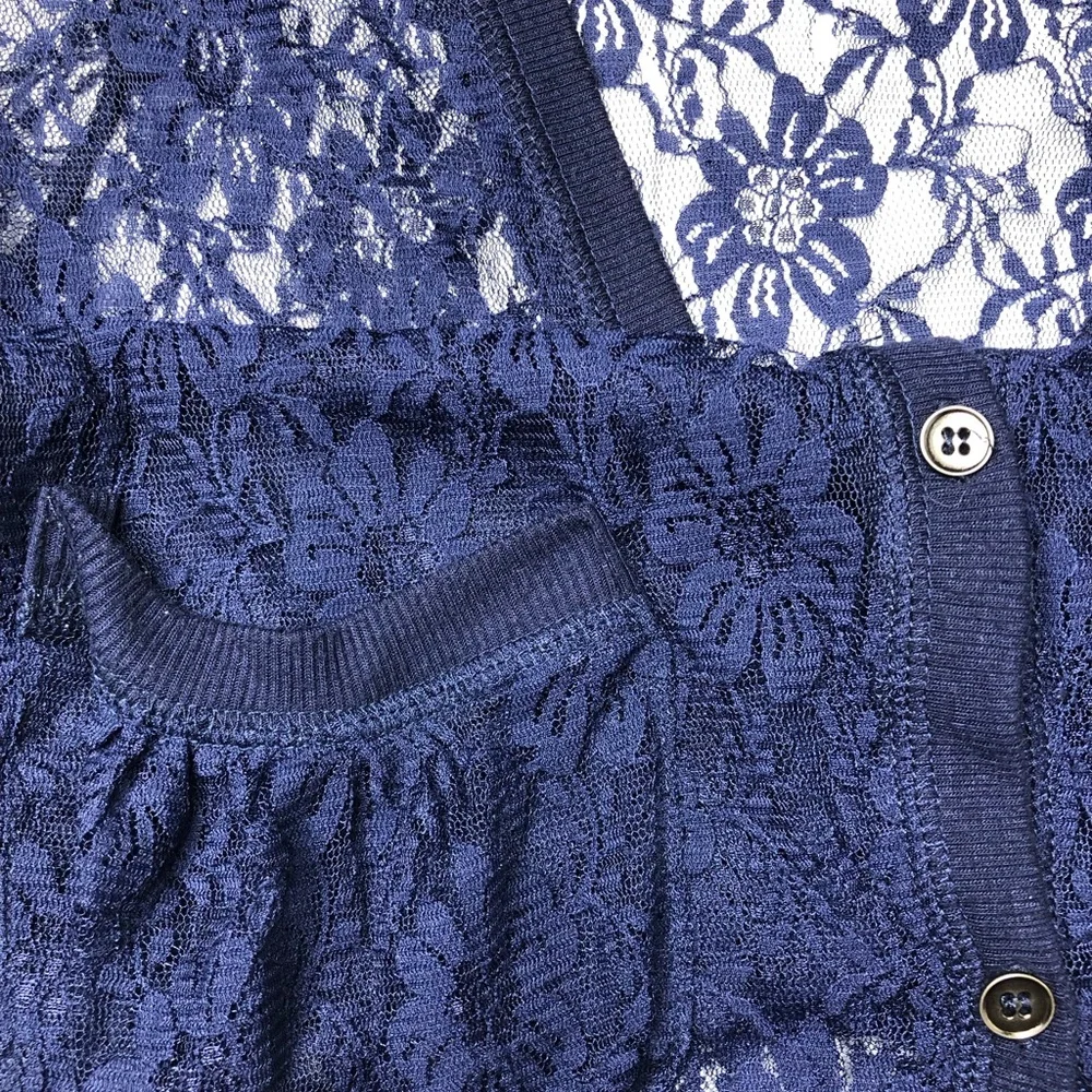 XHILARATION Navy Blue Sheer Lace Long Sleeve Small Cardigan Top